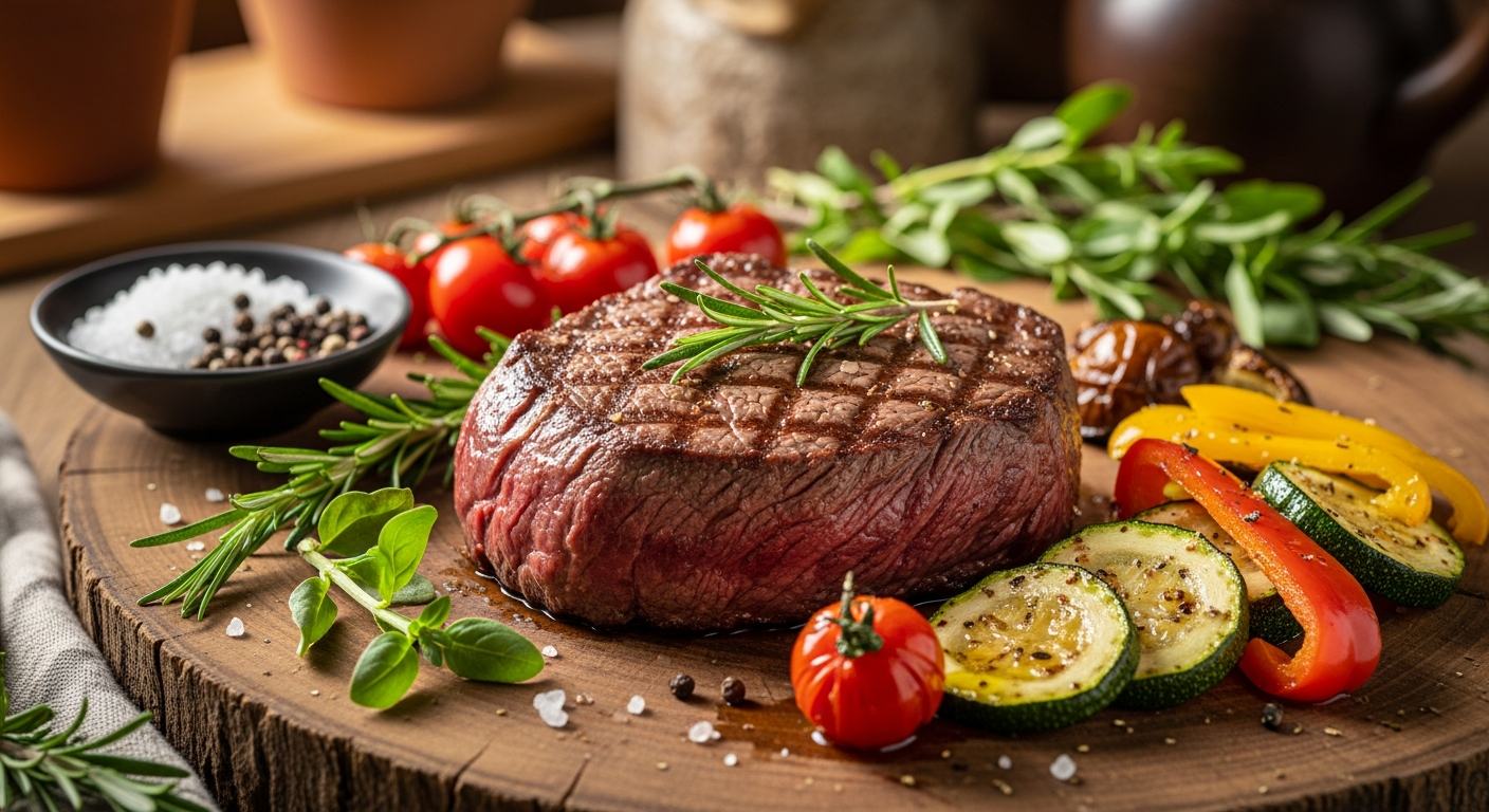 Piatto mediterraneo con carne e verdure fresche